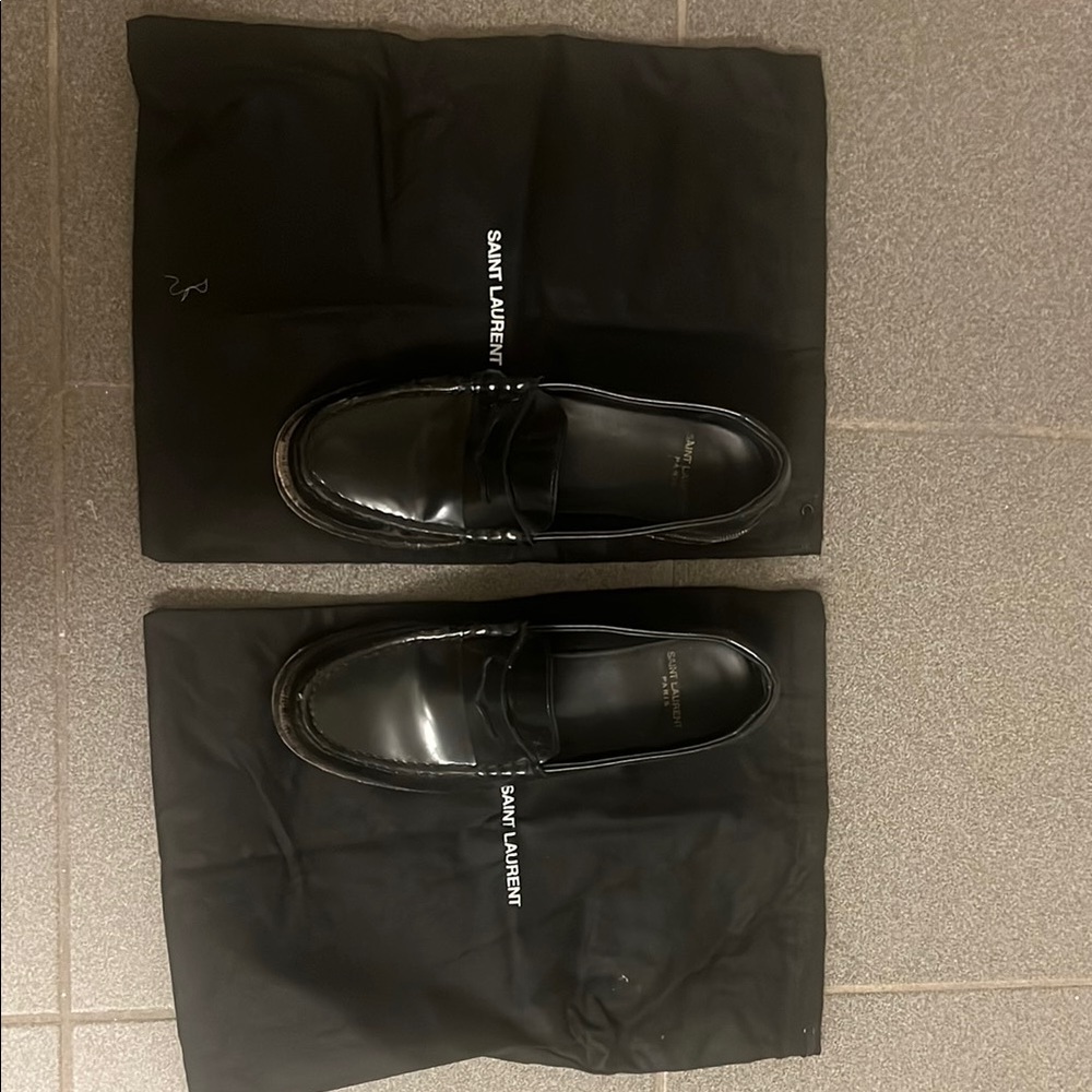 Saint Laurent Black Leather Loafers Slip-On Shoes